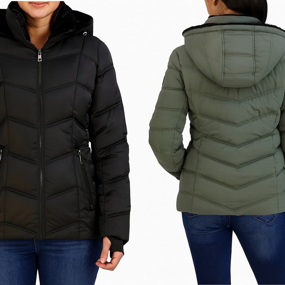 NAUTICA Women’s Hooded Puffer Lining Jacket: Green, M | Black: M, L, X XL